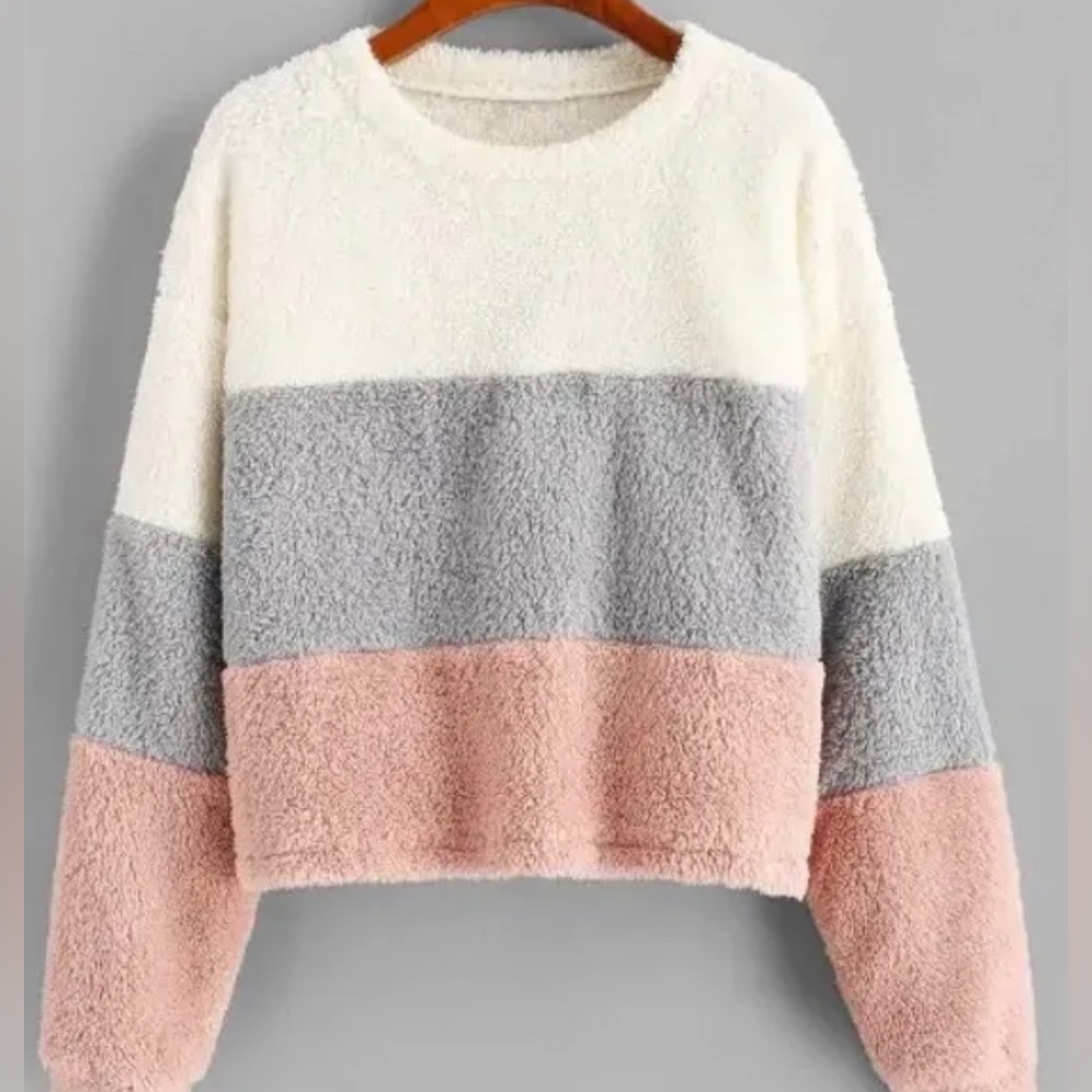 Gearup Plush Faux Fur Color Blocking Sweater Size L